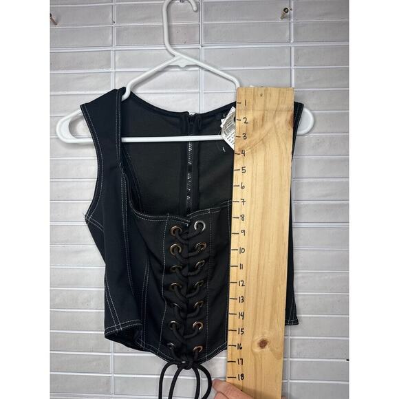 Kiki Riki Black Corset Top Size Large Lace Up Front Zip Back Gothic Y2K - Picture 4 of 5